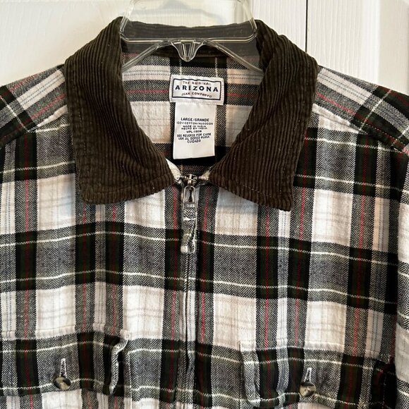 Arizona Plaid Flannel Shacket w/Corduroy Collar Zip Front White/Green/Red/Black - Picture 4 of 10